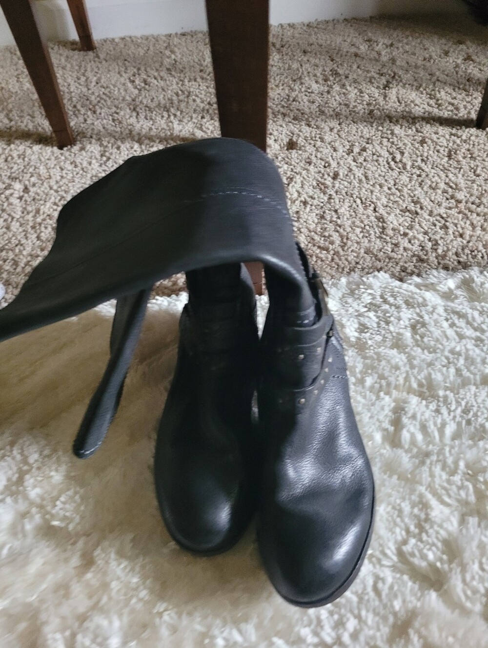 UGG Black Leather Ankle Boots with Studded Strap